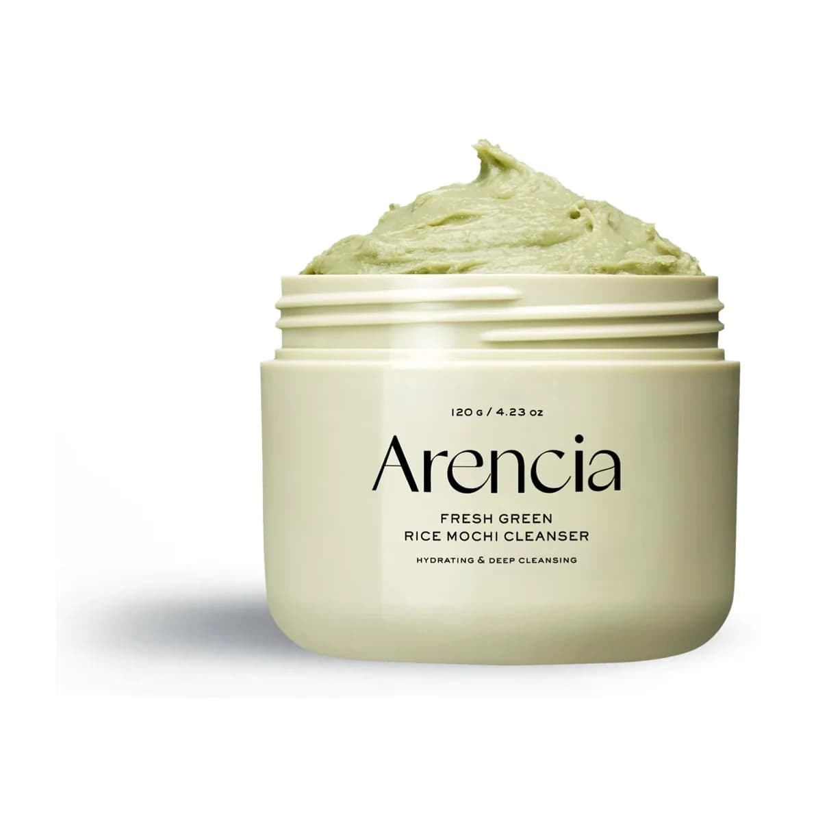 Limpiador facial de textura tipo mochi, con arroz verde, que limpia profundamente y purifica poros sin sensación de resequedad.